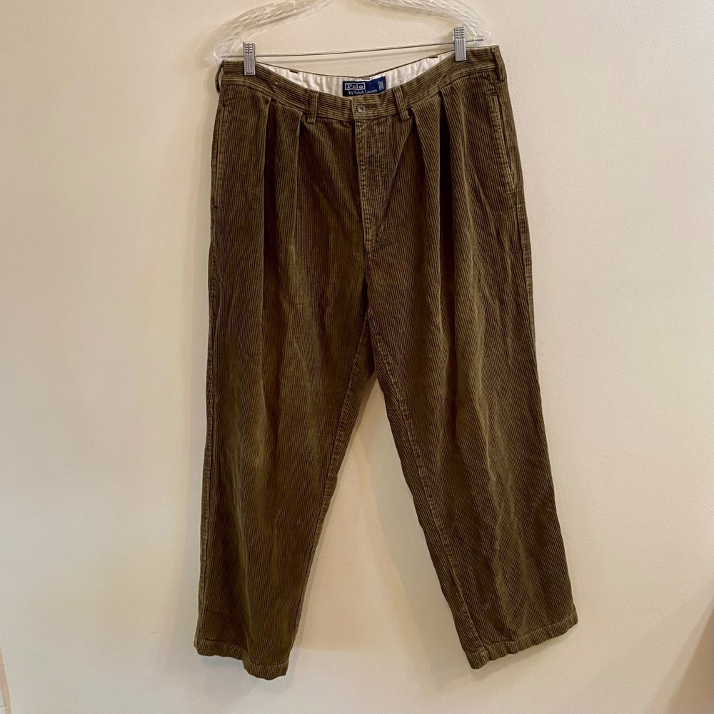 Polo Ralph Lauren VTG Andrew Pant Corduroy Men 38x30 Pleated Brown Cords Cotton